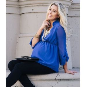 Blue Flowy chiffon MATERNITY Top. Size: Medium